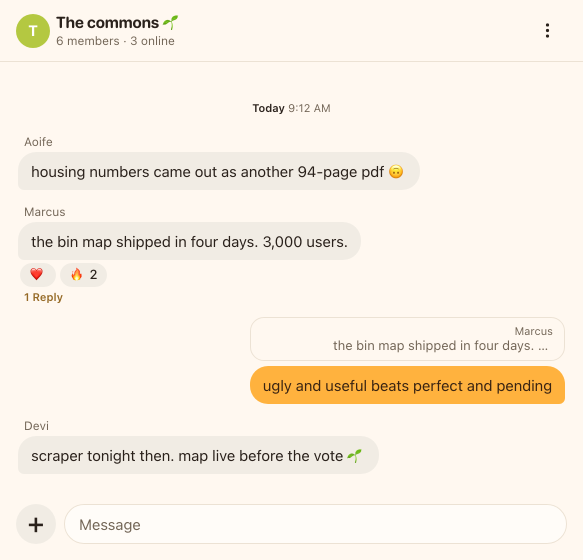 An Eleven group chat called The commons